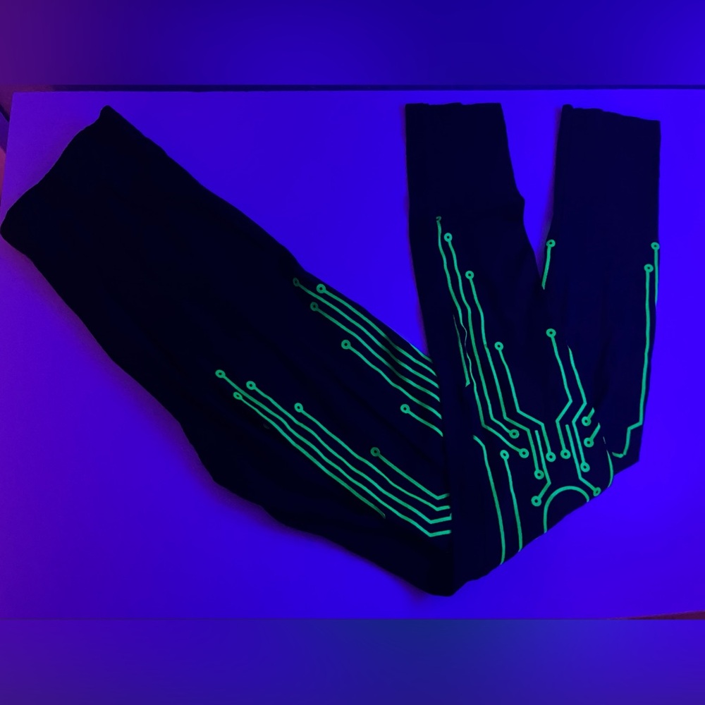 Black Leggings with Neon Green Circuit Design